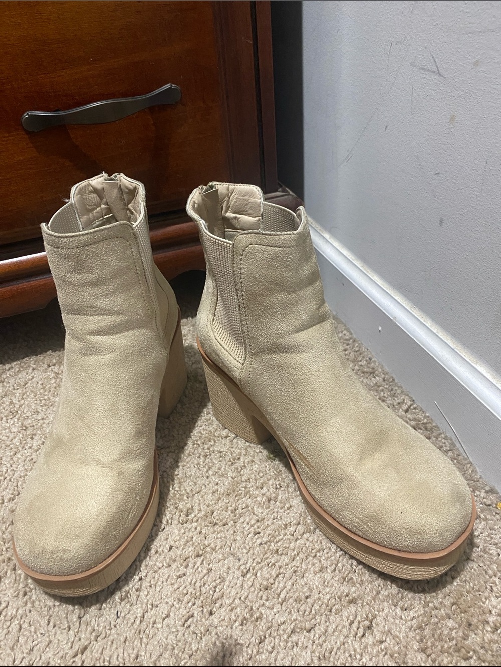 Pierre Dumas Cream Suede Platform Ankle Boots